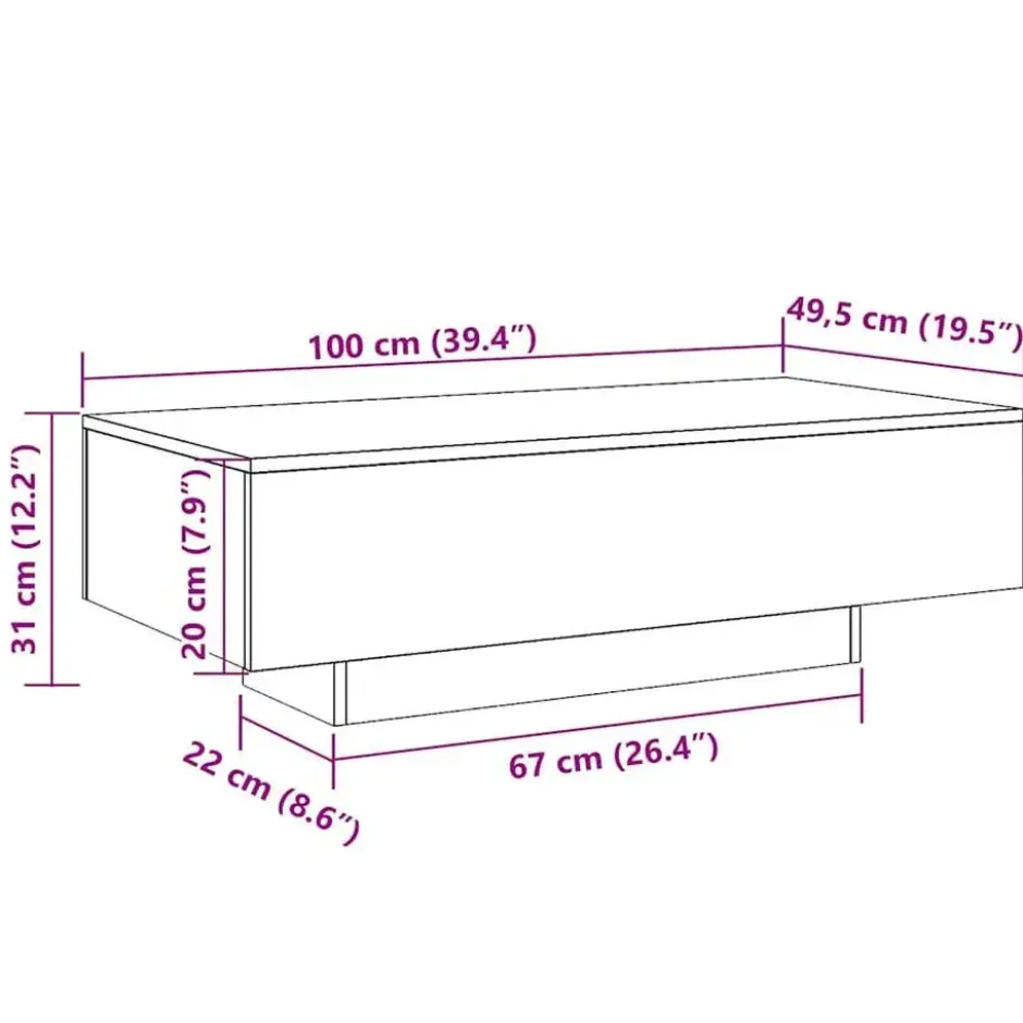 vidaXL - Rechthoekige Salontafel - Sonoma eiken - Bewerkt hout - 100x49.5 cm