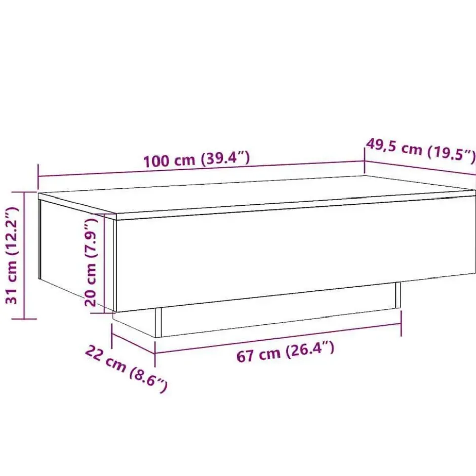 vidaXL - Rechthoekige Salontafel - Gerookt eiken - Bewerkt hout - 100x49.5 cm