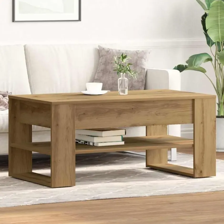 vidaXL - Rechthoekige Salontafel met plank - Artisanaal eiken - Hout - 102x55 cm