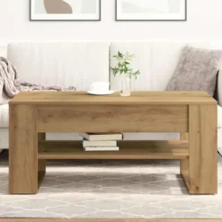 vidaXL - Rechthoekige Salontafel met plank - Artisanaal eiken - Hout - 102x55 cm