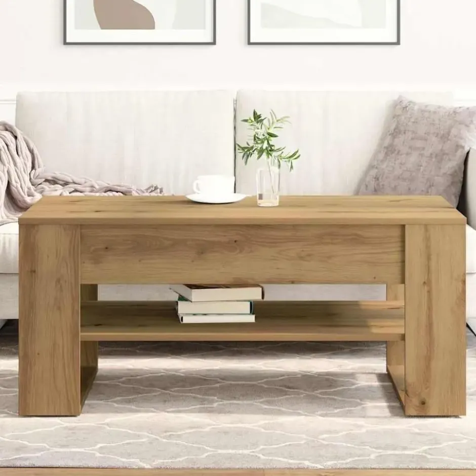 vidaXL - Rechthoekige Salontafel met plank - Artisanaal eiken - Hout - 102x55 cm