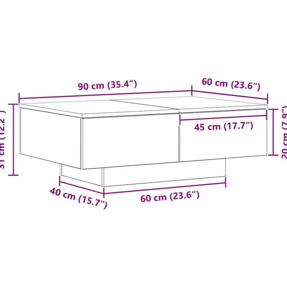 vidaXL - Rechthoekige Salontafel met 4 lades - Zwart eiken - Hout - 90x60 cm