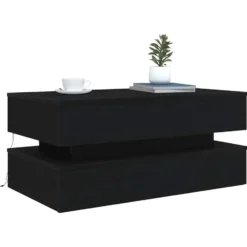 vidaXL - Rechthoekige Salontafel met LED - Zwart eiken - Hout - 90x50x40 cm