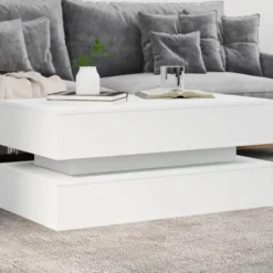 vidaXL - Rechthoekige Salontafel met LED - Wit - Bewerkt hout - 90x50x40 cm