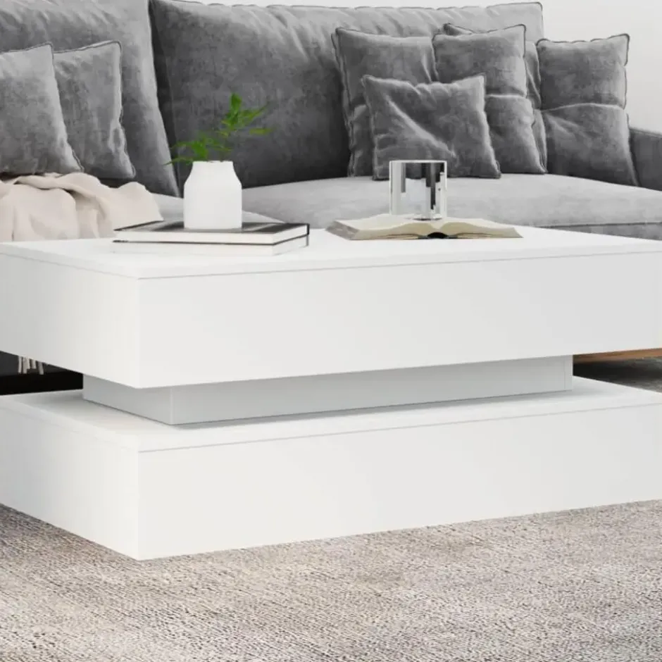 vidaXL - Rechthoekige Salontafel met LED - Wit - Bewerkt hout - 90x50x40 cm