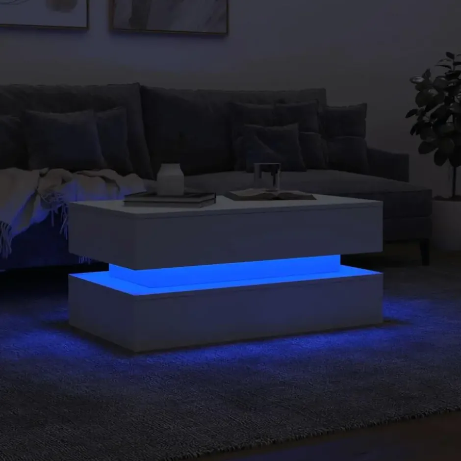 vidaXL - Rechthoekige Salontafel met LED - Wit - Bewerkt hout - 90x50x40 cm