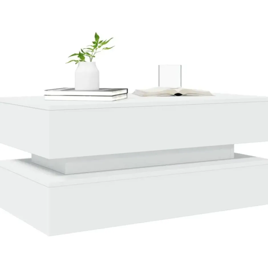 vidaXL - Rechthoekige Salontafel met LED - Wit - Bewerkt hout - 90x50x40 cm