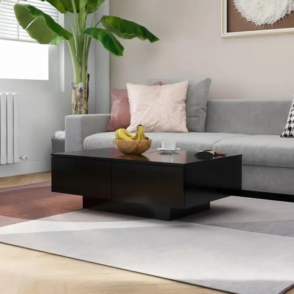 vidaXL - Salontafel - Zwart - Bewerkt hout - 90 x 60 x 31 cm