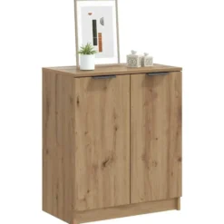vidaXL - Schoenenkast met 2 deuren - Artisanaal eiken - Hout - 59x35x70 cm