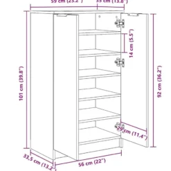 vidaXL - Schoenenkast met 2 deuren - Artisanaal eiken - Hout - 59x35x100.5 cm