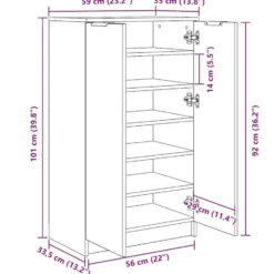 vidaXL - Schoenenkast met 2 deuren - Artisanaal eiken - Hout - 59x35x100.5 cm