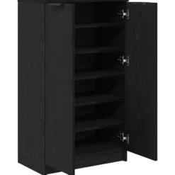 vidaXL - Schoenenkast met 2 deuren - Zwart eiken - Bewerkt hout - 59x35x70 cm