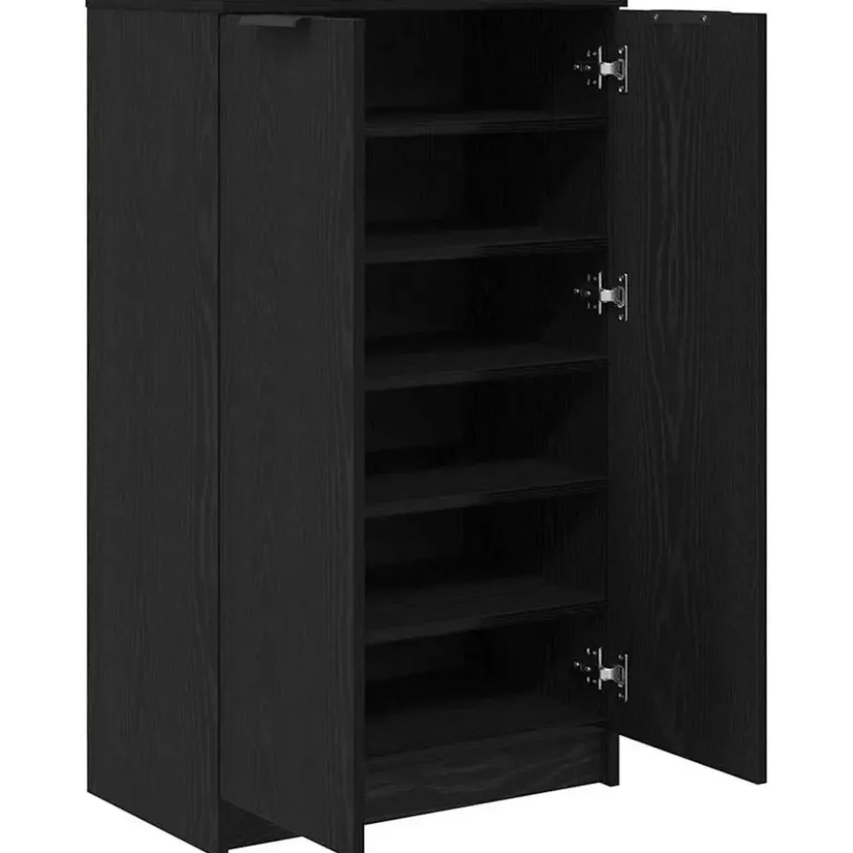 vidaXL - Schoenenkast met 2 deuren - Zwart eiken - Bewerkt hout - 59x35x70 cm