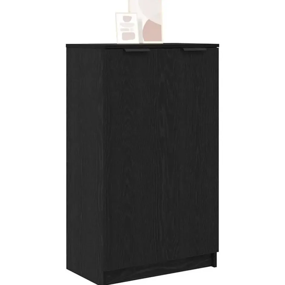 vidaXL - Schoenenkast met 2 deuren - Zwart eiken - Bewerkt hout - 59x35x70 cm