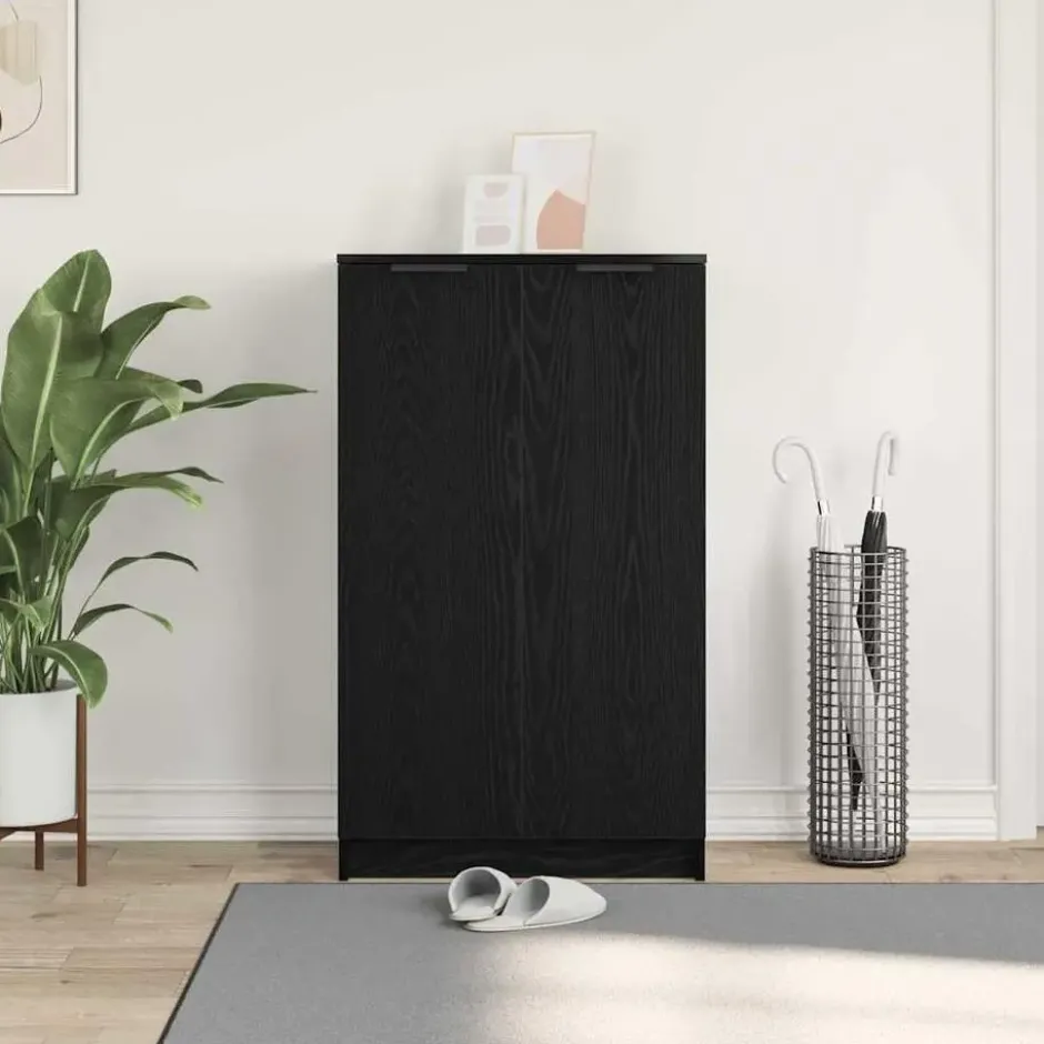 vidaXL - Schoenenkast met 2 deuren - Zwart eiken - Bewerkt hout - 59x35x70 cm