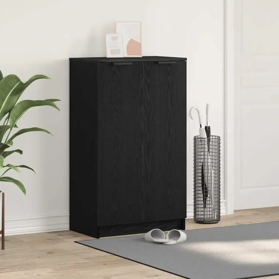 vidaXL - Schoenenkast met 2 deuren - Zwart eiken - Bewerkt hout - 59x35x70 cm