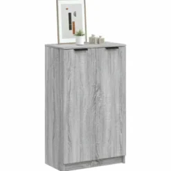 vidaXL - Schoenenkast met 2 deuren - Grijs sonoma eiken - Hout - 59x35x100.5 cm