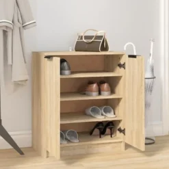 vidaXL - Schoenenkast met 2 deuren - Sonoma eiken - Bewerkt hout - 59x35x70 cm