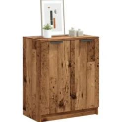 vidaXL - Schoenenkast met 2 deuren - Oud hout - Bewerkt hout - 59x35x70 cm