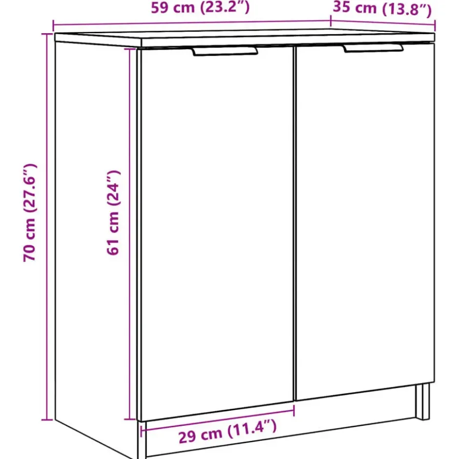 vidaXL - Schoenenkast met 2 deuren - Oud hout - Bewerkt hout - 59x35x70 cm