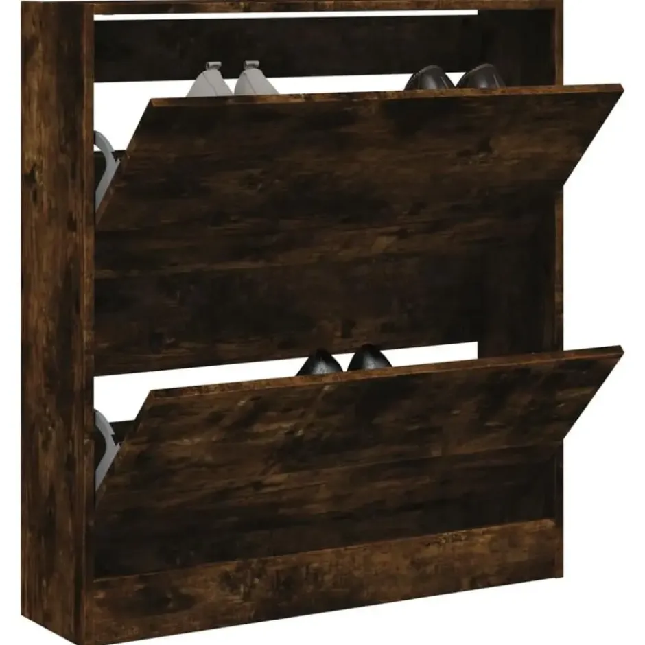 vidaXL - Schoenenkast met 2 kleppen - Gerookt eiken - Hout - 80x21x87.5 cm