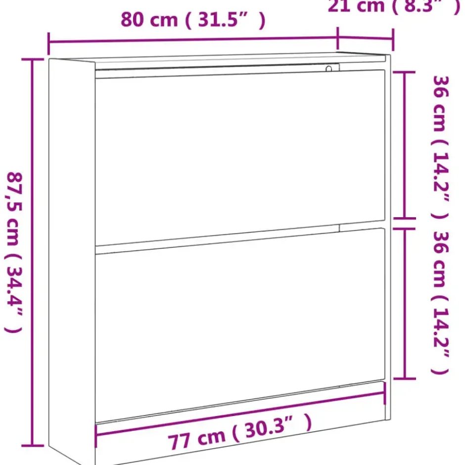 vidaXL - Schoenenkast met 2 kleppen - Gerookt eiken - Hout - 80x21x87.5 cm