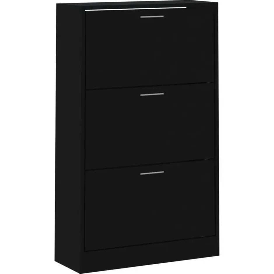 vidaXL - Schoenenkast met 3 kleppen - Zwart - Bewerkt hout - 63x24x103 cm