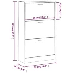 vidaXL - Schoenenkast met 3 kleppen - Zwart - Bewerkt hout - 63x24x103 cm