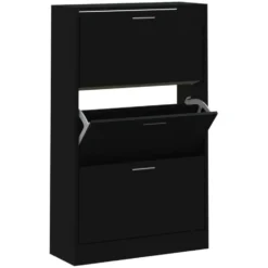 vidaXL - Schoenenkast met 3 kleppen - Zwart - Bewerkt hout - 63x24x103 cm