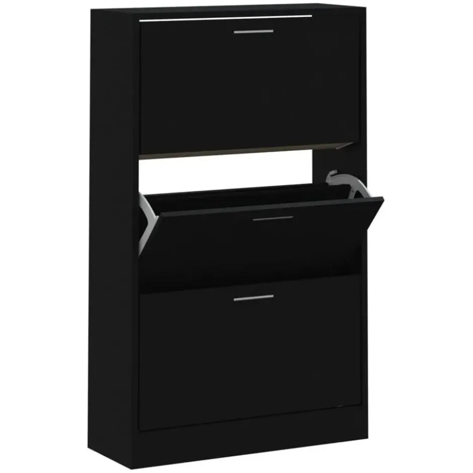 vidaXL - Schoenenkast met 3 kleppen - Zwart - Bewerkt hout - 63x24x103 cm