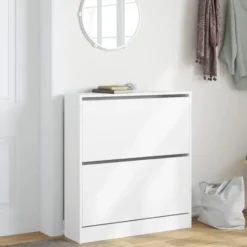vidaXL - Schoenenkast met 2 kleppen - Wit - Bewerkt hout - 80x21x87.5 cm