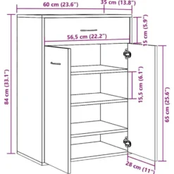 vidaXL - Schoenenkast met 1 lade en 2 deuren - Oud hout - Hout - 60x35x84 cm
