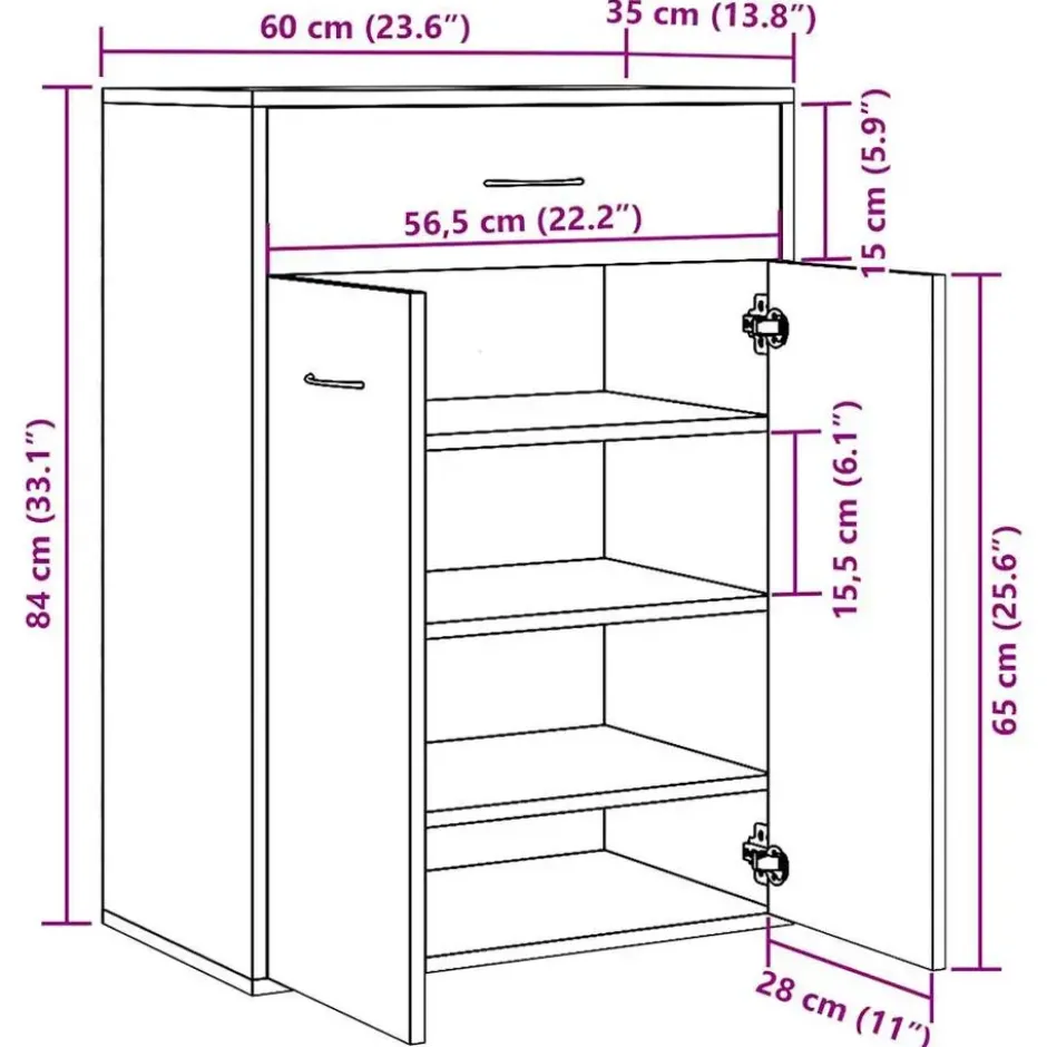 vidaXL - Schoenenkast met 1 lade en 2 deuren - Oud hout - Hout - 60x35x84 cm