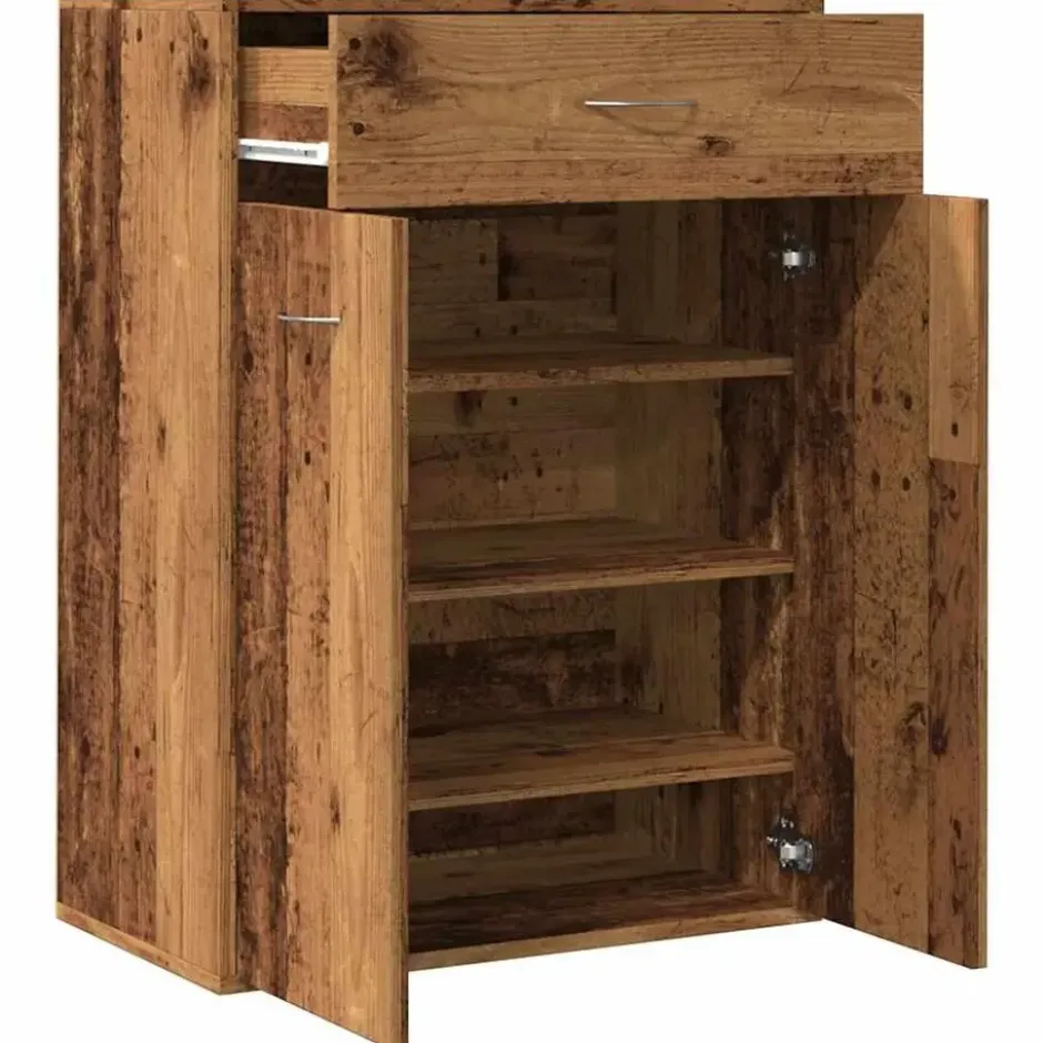 vidaXL - Schoenenkast met 1 lade en 2 deuren - Oud hout - Hout - 60x35x84 cm