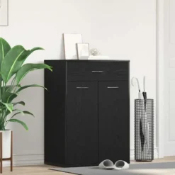 vidaXL - Schoenenkast met 1 lade en 2 deuren - Zwart eiken - Hout - 60x35x84 cm