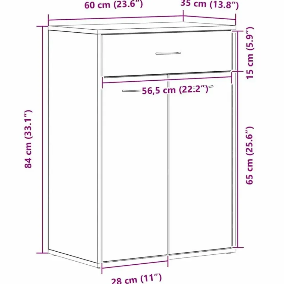 vidaXL - Schoenenkast met 1 lade en 2 deuren - Zwart eiken - Hout - 60x35x84 cm