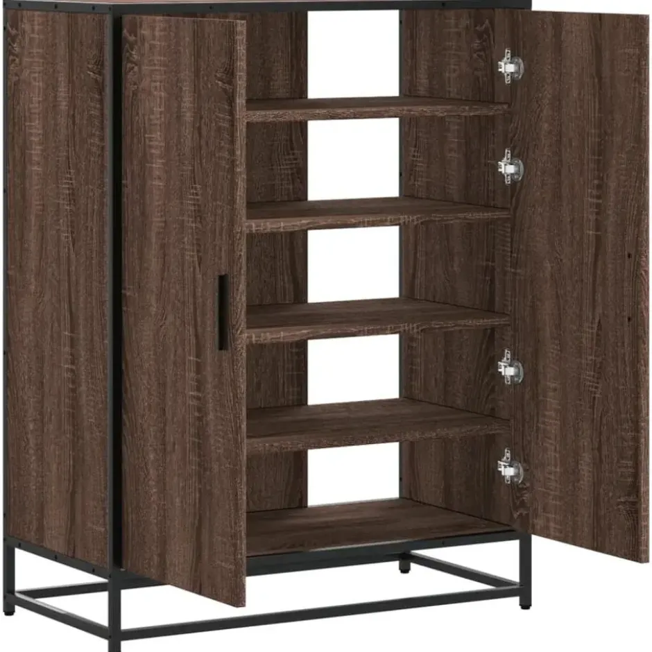 vidaXL - Schoenenkast met metalen poten 10 paar - Bruin eiken - 75x38x97,5 cm