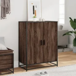 vidaXL - Schoenenkast met metalen poten 10 paar - Bruin eiken - 75x38x97,5 cm