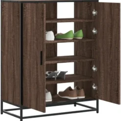vidaXL - Schoenenkast met metalen poten 10 paar - Bruin eiken - 75x38x97,5 cm