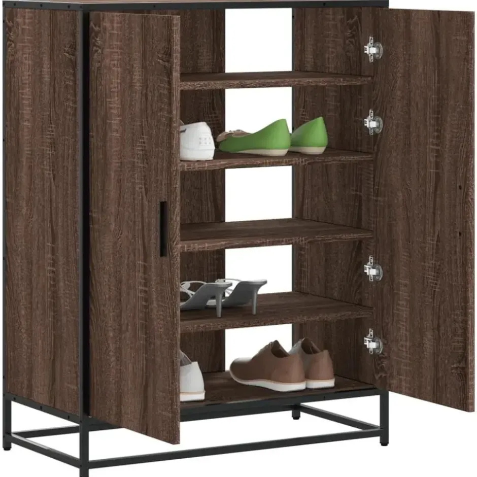 vidaXL - Schoenenkast met metalen poten 10 paar - Bruin eiken - 75x38x97,5 cm
