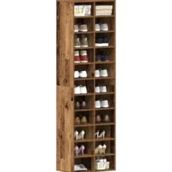 vidaXL - Schoenenkast - Oud hout - Bewerkt hout - 22 paar - 54x34x183 cm