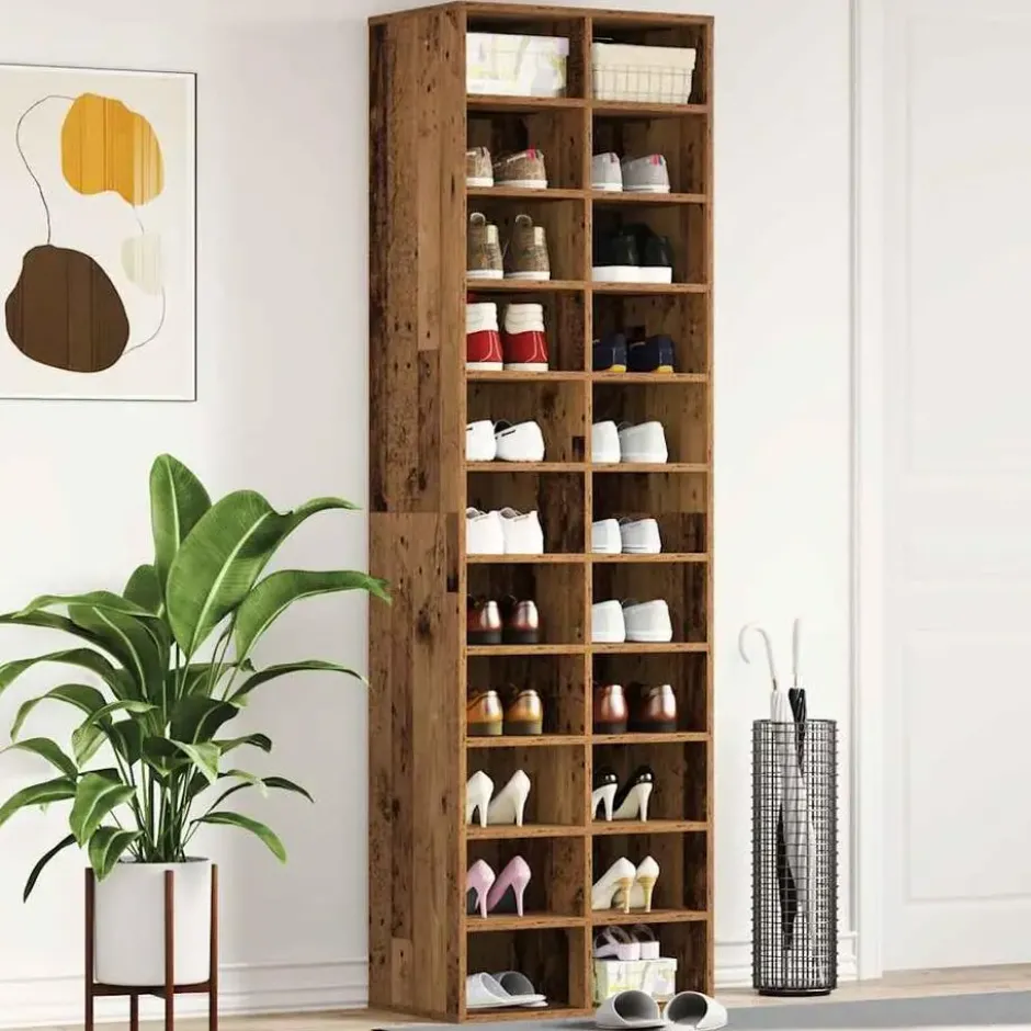 vidaXL - Schoenenkast - Oud hout - Bewerkt hout - 22 paar - 54x34x183 cm