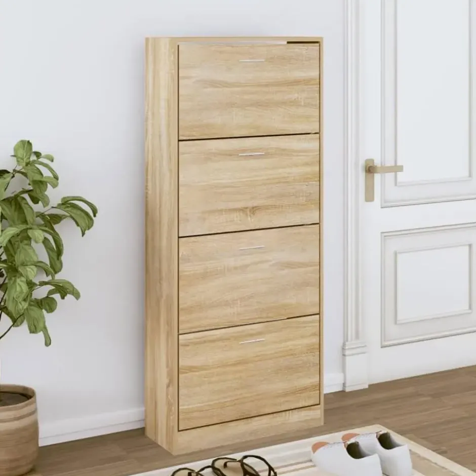 vidaXL - Schoenenkast 8 paar met 4 kleppen - Sonoma eiken - Hout - 63x24x147 cm