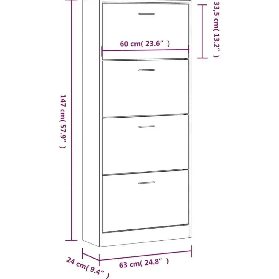 vidaXL - Schoenenkast 8 paar met 4 kleppen - Sonoma eiken - Hout - 63x24x147 cm