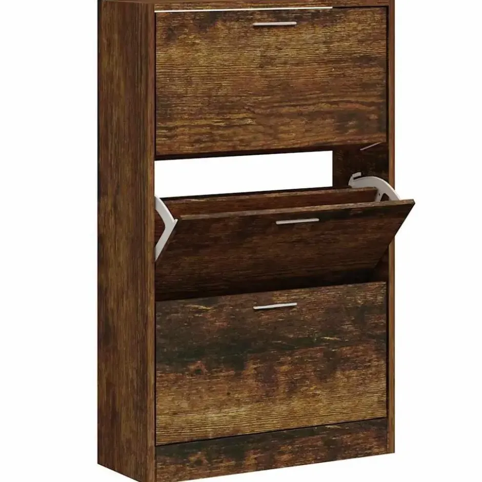 vidaXL - Schoenenkast 6 paar met 3 kleppen - Gerookt eiken - Hout - 63x24x103 cm