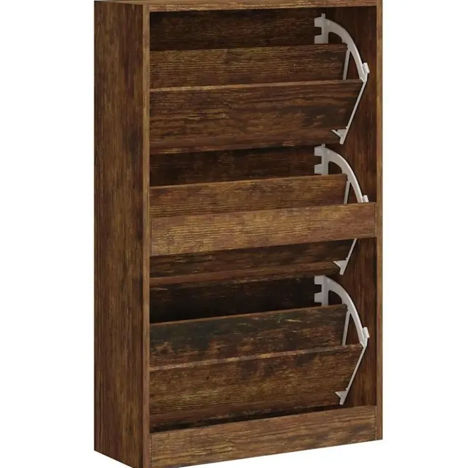 vidaXL - Schoenenkast 6 paar met 3 kleppen - Gerookt eiken - Hout - 63x24x103 cm
