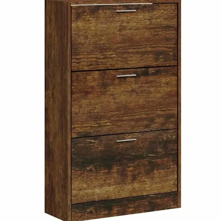 vidaXL - Schoenenkast 6 paar met 3 kleppen - Gerookt eiken - Hout - 63x24x103 cm