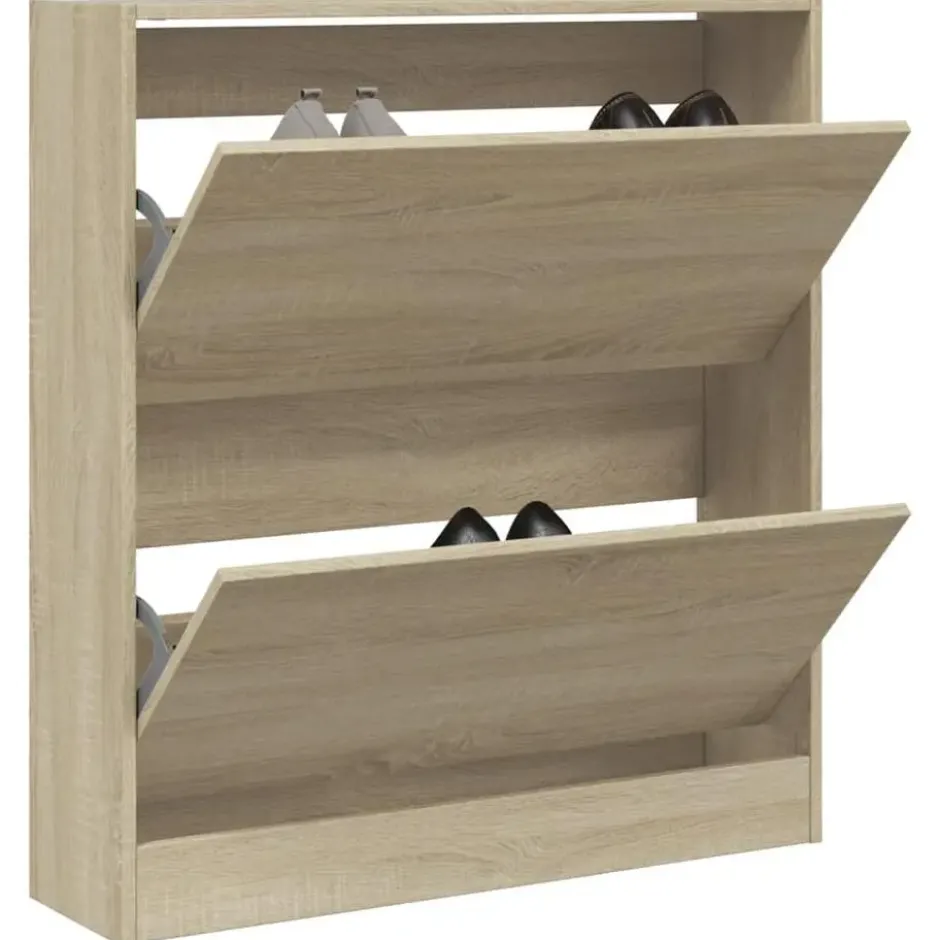 vidaXL - Schoenenkast 6 paar met 2 kleppen - Sonoma eiken - Hout - 80x21x87.5 cm