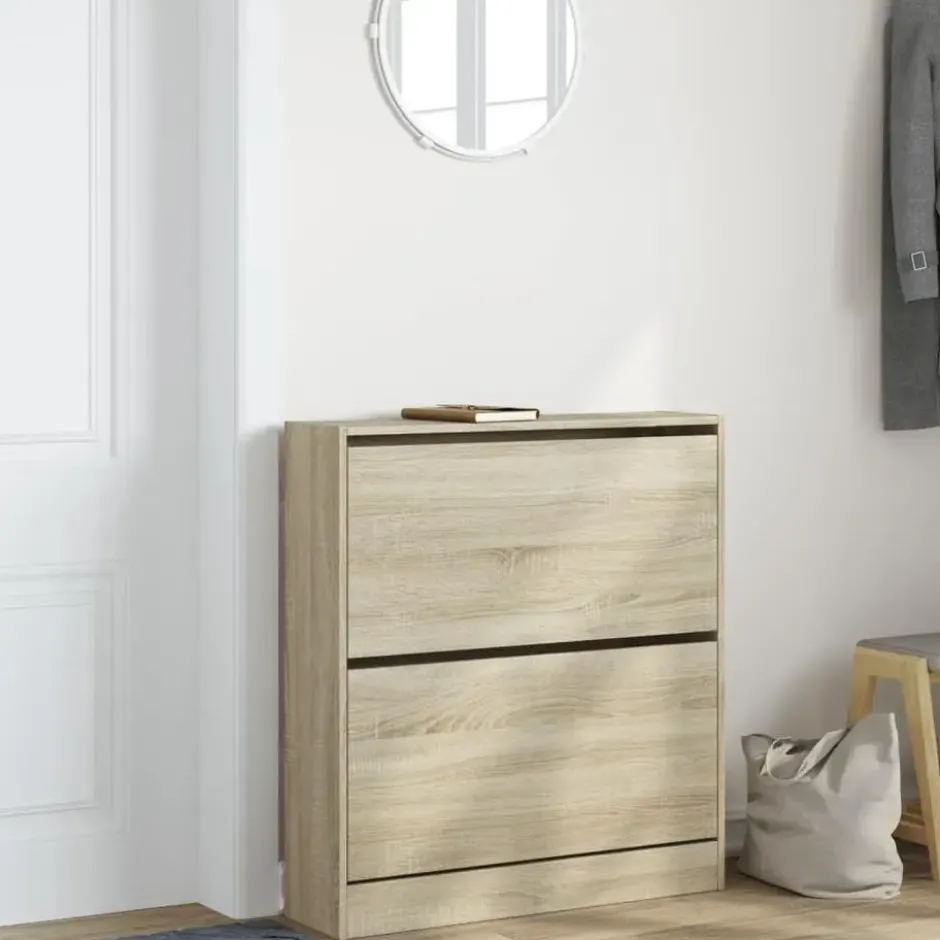 vidaXL - Schoenenkast 6 paar met 2 kleppen - Sonoma eiken - Hout - 80x21x87.5 cm