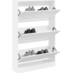 vidaXL - Schoenenkast 9 paar met 3 kleppen - Wit - Bewerkt hout - 80x21x125.5 cm